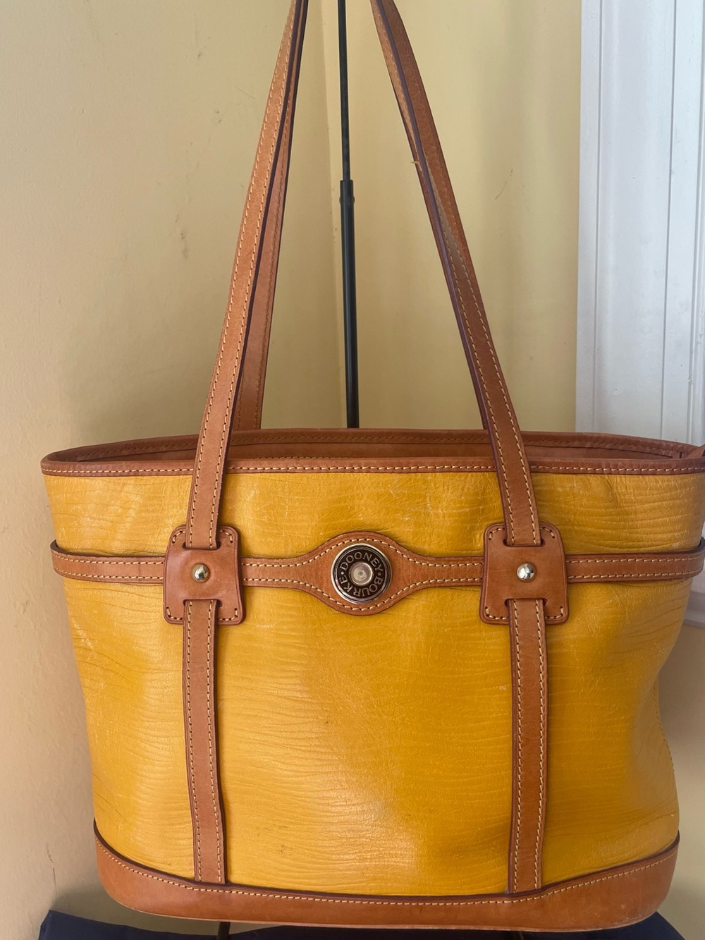 Dooney & Bourke Yellow Tote with Tan Leather Trim - very good preloved condition